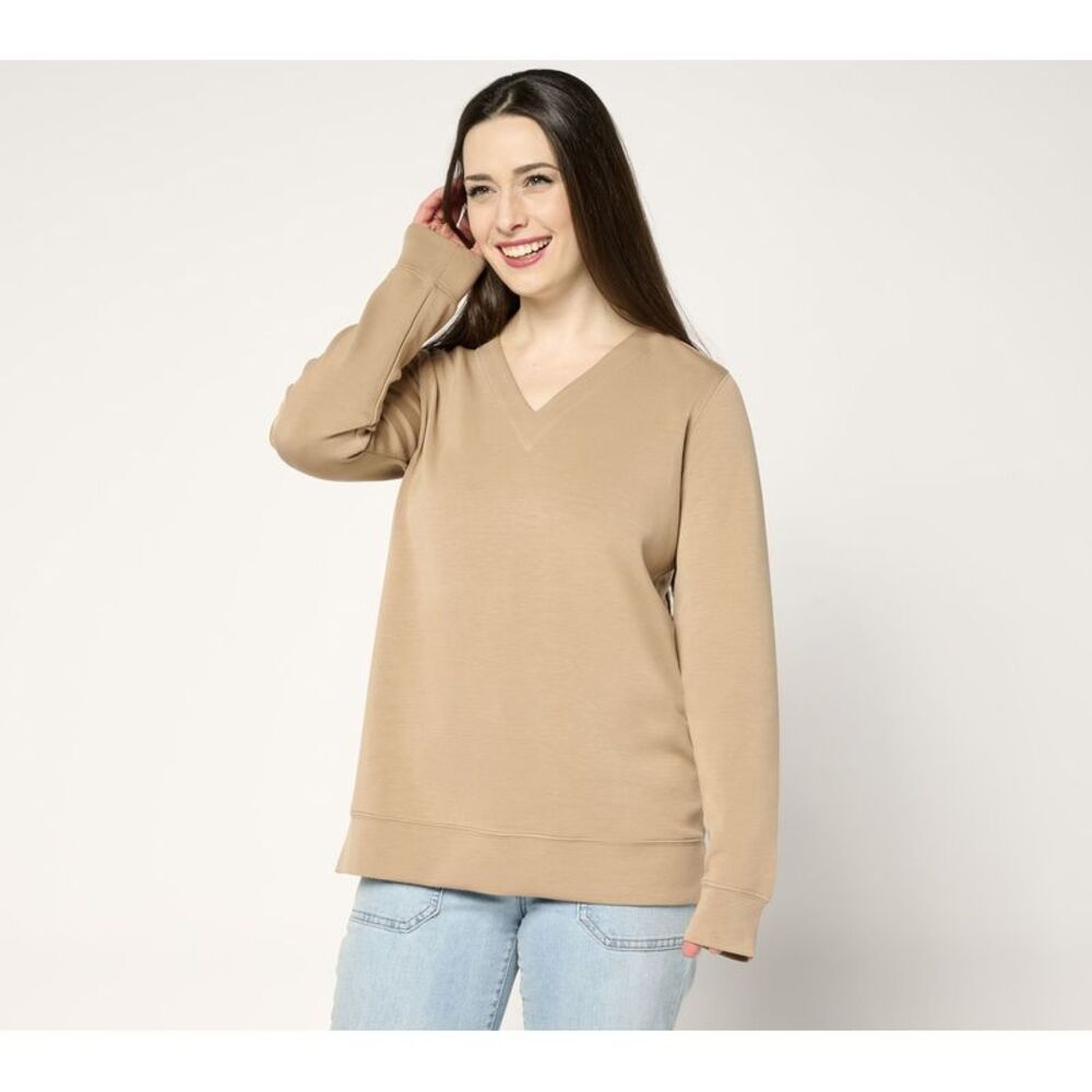 Belle by Kim Gravel Women's Top Plus Sz 2X ScubaLuxe Sunset Hues V Brown A683713